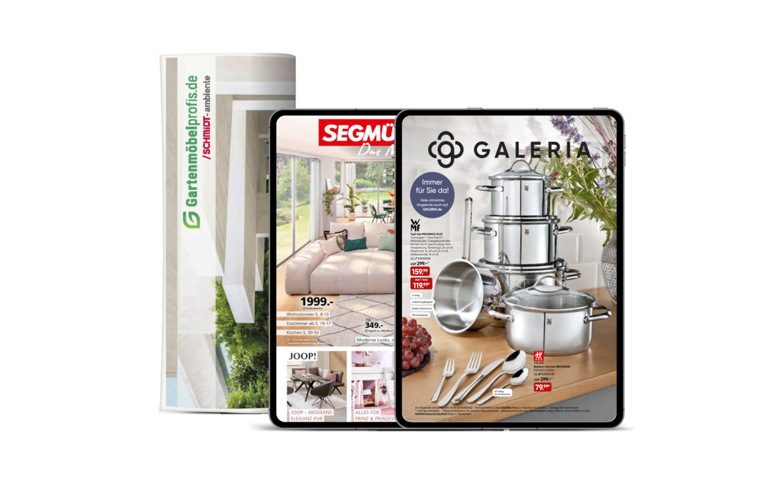 Prospektbeilagen Mockup in Print & Digital (Tablet)
