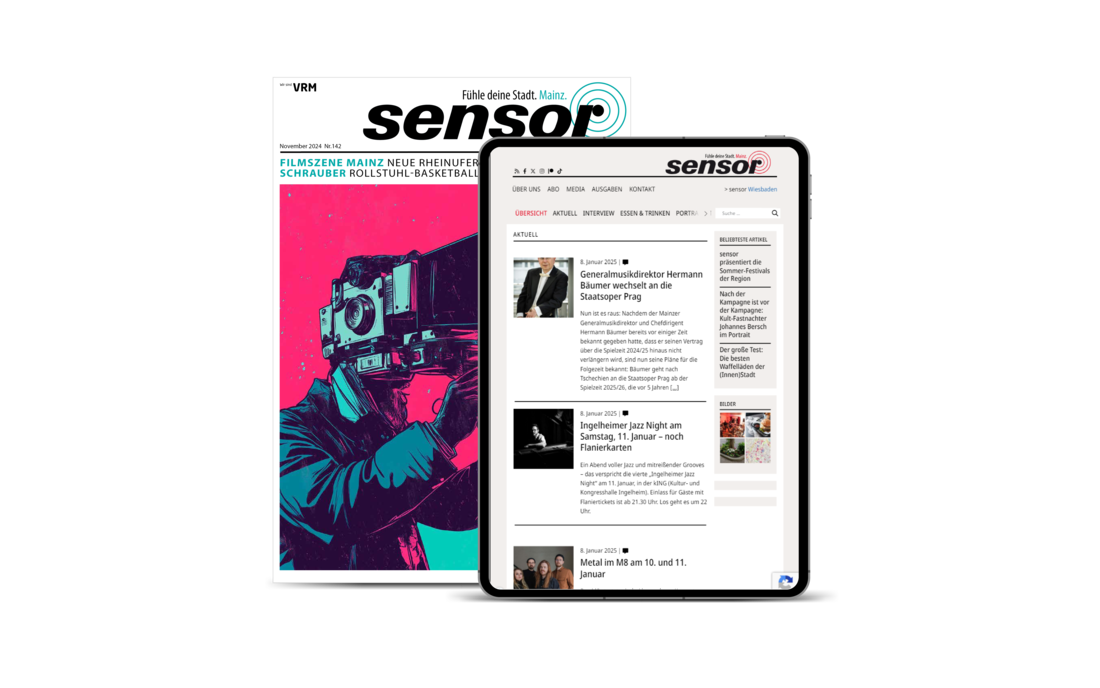 Mockup des Sensor-Magazins in Print & Digital (Tablet)