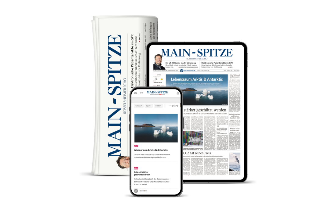 Print und Digital Mockups der Tageszeitung "Main Spitze" (Zeitung, Tablet, Smartphone)