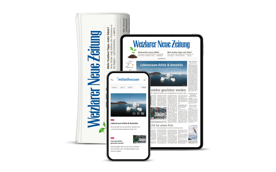 Print und Digital Mockups der Tageszeitung "Wetzlarer Neue Zeitung" (Zeitung, Tablet, Smartphone)