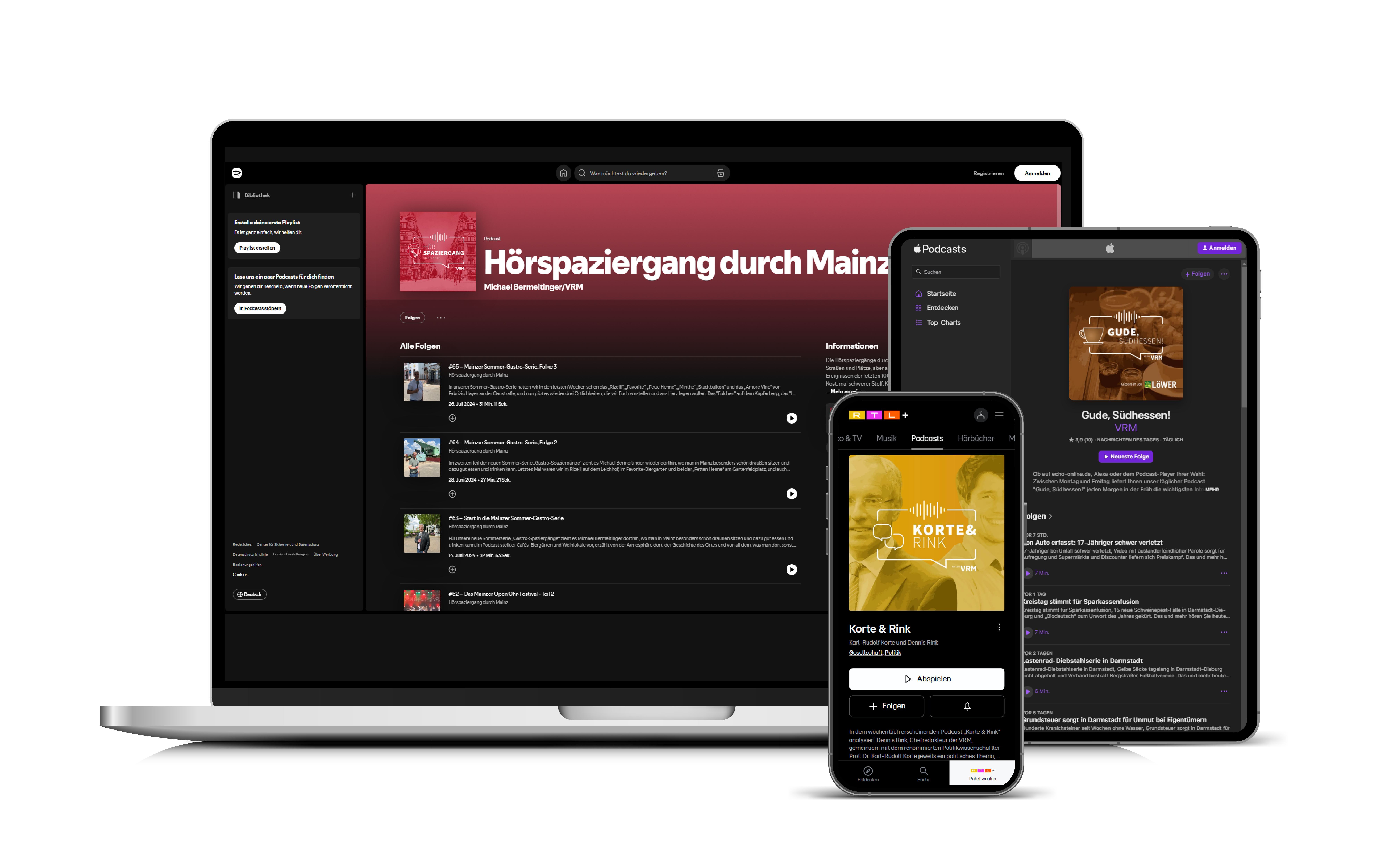 Digitale Mockups von Podcasts (Smartphone, Tablet, Laptop)