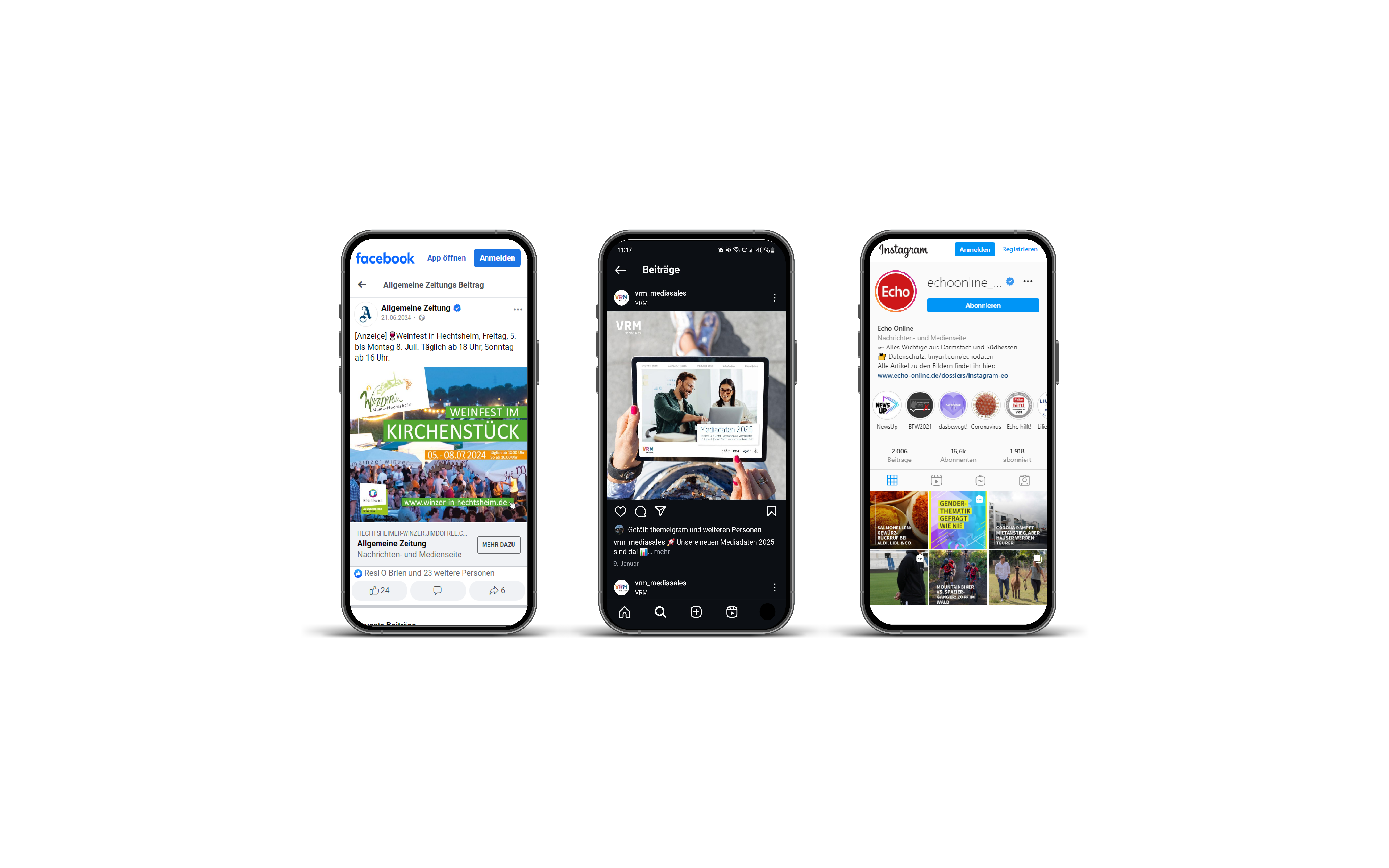 Digitale Mockups von Social-Media-Kanälen (Smartphone)