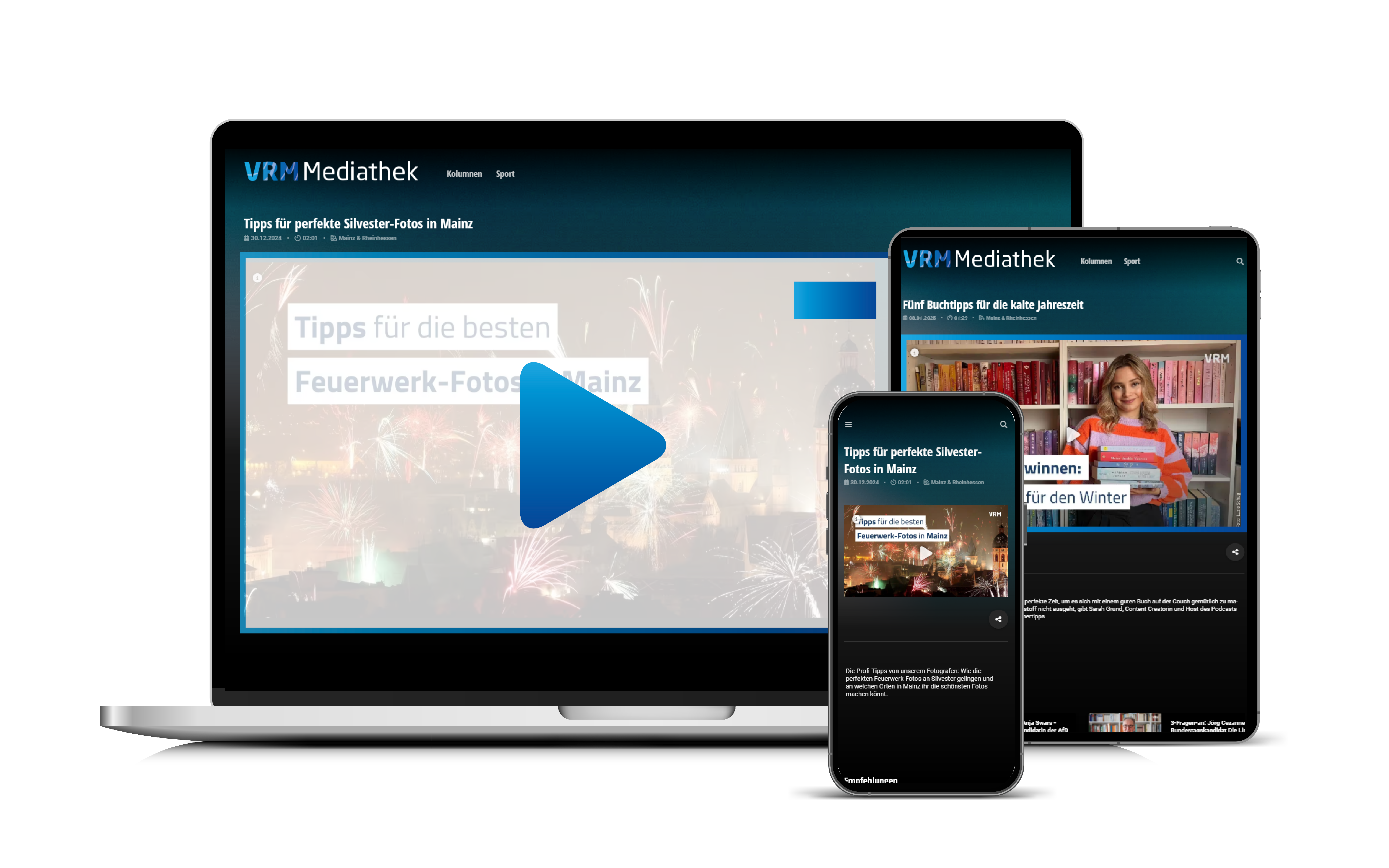 Digitale Mockups von Video-Produkten (Smartphone, Tablet, Laptop)